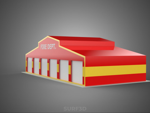 फायर इंजन गैराज स्टेशन फायरहाउस डोर बे गेट विभाग 3D मॉडल
