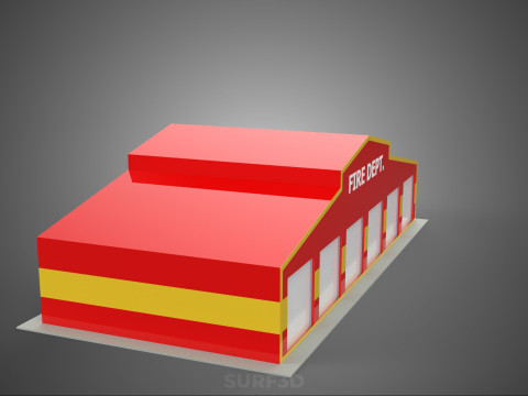 फायर इंजन गैराज स्टेशन फायरहाउस डोर बे गेट विभाग 3D मॉडल