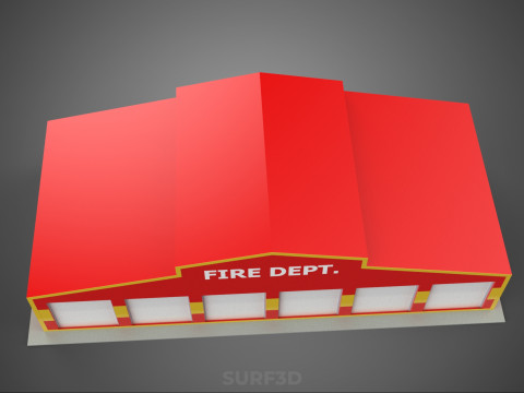 फायर इंजन गैराज स्टेशन फायरहाउस डोर बे गेट विभाग 3D मॉडल