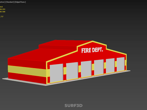 फायर इंजन गैराज स्टेशन फायरहाउस डोर बे गेट विभाग 3D मॉडल