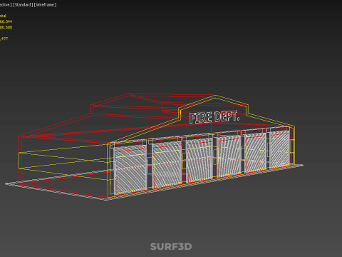 फायर इंजन गैराज स्टेशन फायरहाउस डोर बे गेट विभाग 3D मॉडल
