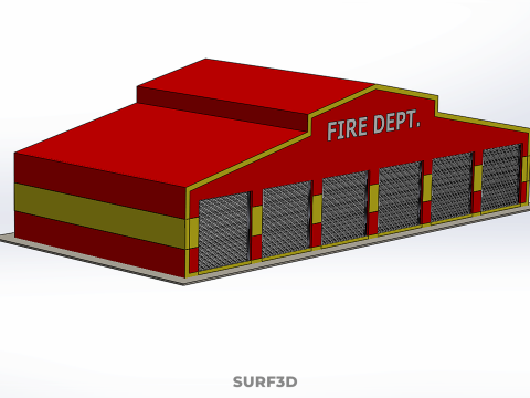 फायर इंजन गैराज स्टेशन फायरहाउस डोर बे गेट विभाग 3D मॉडल