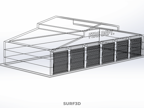 फायर इंजन गैराज स्टेशन फायरहाउस डोर बे गेट विभाग 3D मॉडल