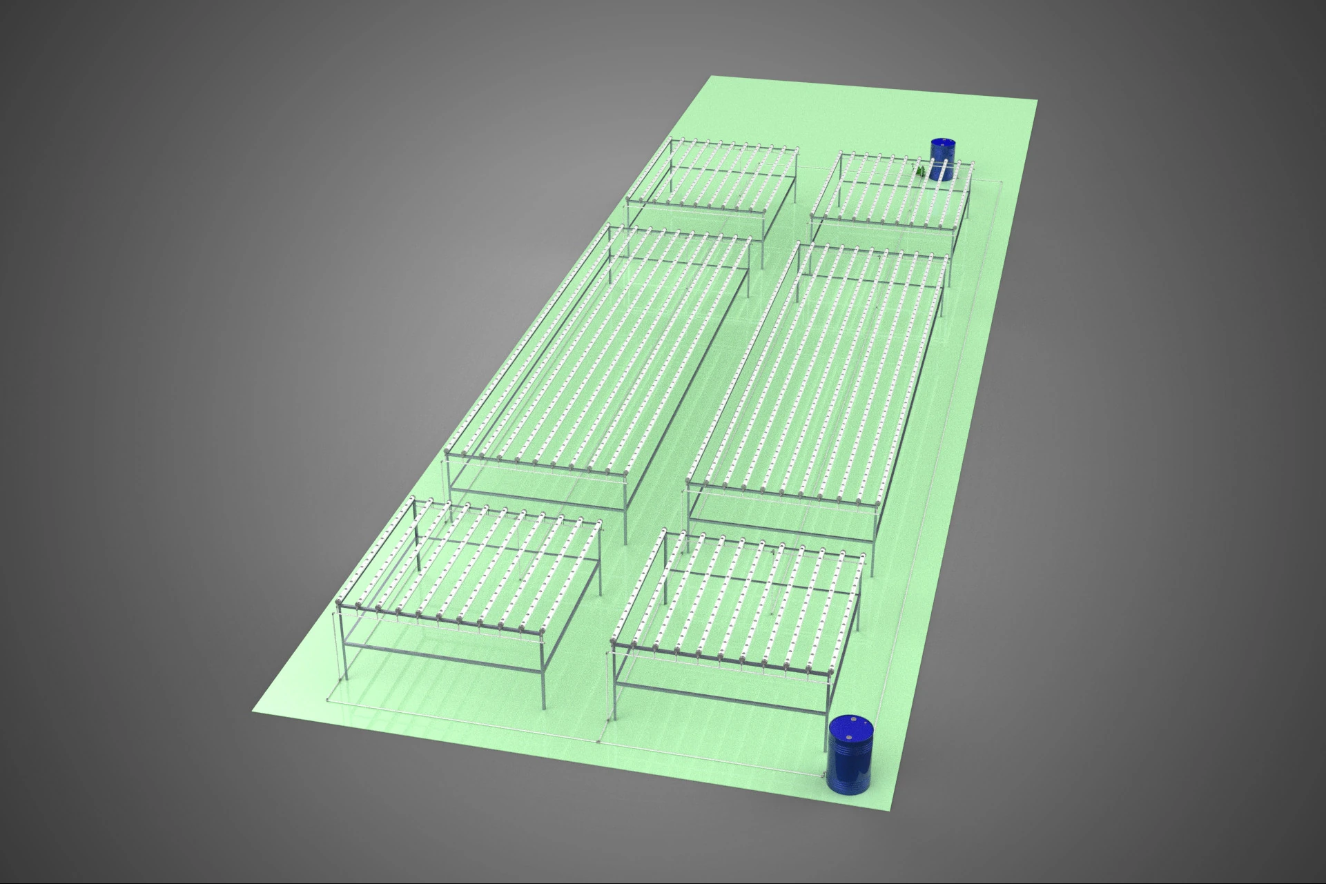 LARGE NFT FIELD AEROPONIC HYDROPONIC LAYOUT ARRAY ROW PLANT FARM 3D Model .c4d .max .obj .3ds .fbx .stl .blend 