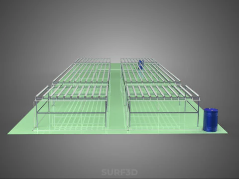 LARGE NFT FIELD AEROPONIC HYDROPONIC LAYOUT ARRAY ROW PLANT FARM 3D Model