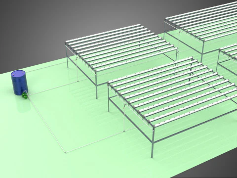 LARGE NFT FIELD AEROPONIC HYDROPONIC LAYOUT ARRAY ROW PLANT FARM 3D Model