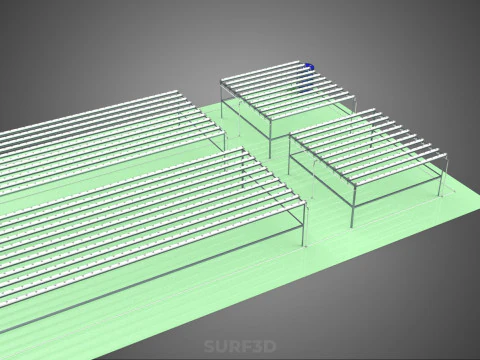 LARGE NFT FIELD AEROPONIC HYDROPONIC LAYOUT ARRAY ROW PLANT FARM 3D Model