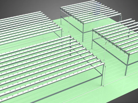 LARGE NFT FIELD AEROPONIC HYDROPONIC LAYOUT ARRAY ROW PLANT FARM 3D Model