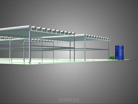 LARGE NFT FIELD AEROPONIC HYDROPONIC LAYOUT ARRAY ROW PLANT FARM 3D Model