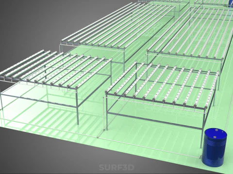 LARGE NFT FIELD AEROPONIC HYDROPONIC LAYOUT ARRAY ROW PLANT FARM 3D Model