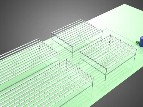 LARGE NFT FIELD AEROPONIC HYDROPONIC LAYOUT ARRAY ROW PLANT FARM 3D Model