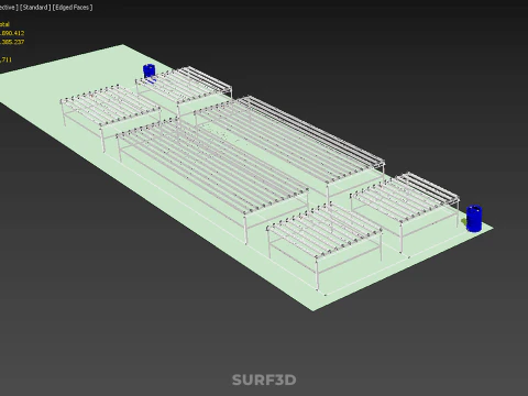 LARGE NFT FIELD AEROPONIC HYDROPONIC LAYOUT ARRAY ROW PLANT FARM 3D Model