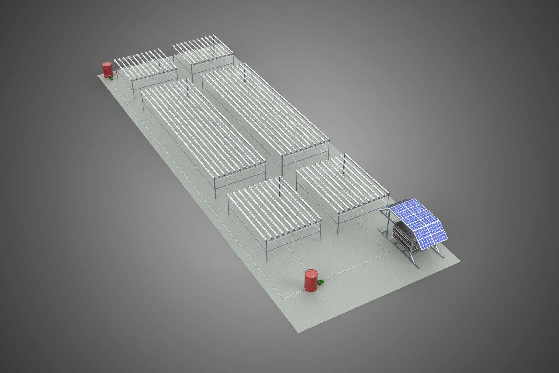 NFT FIELD AEROPONIC HYDROPONIC CROP PLANT FARM SOLAR POWERED IOT 3D Model .c4d .max .obj .3ds .fbx .stl .blend 