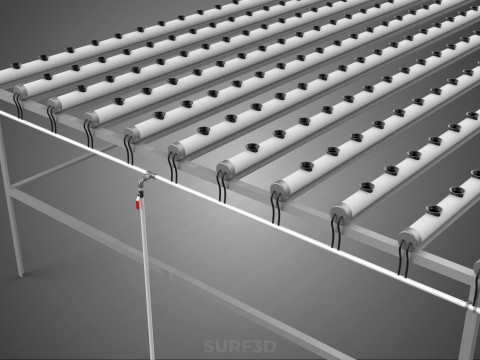 GROTE HYDROPONIC RACK NETCUP NFT SYSTEEM ARRAY TUINWERK LANDBOUW 3D Model