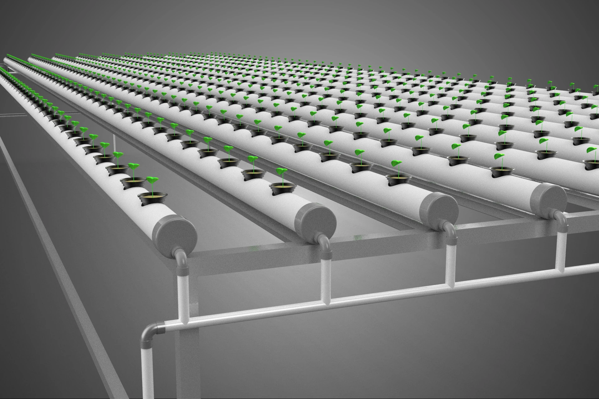 ARRAY ROWS PLANTS CROPS LARGE SCALE NFT HYDROPONIC SETUP FARMING 3D Model .c4d .max .obj .3ds .fbx .stl .blend 