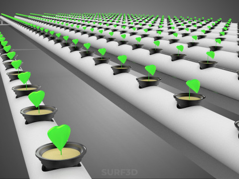 DİZİ SIRALAR BİTKİLER BÜYÜK ÖLÇEKLİ NFT HİDROPONİK KURULUM TARIM 3D Model
