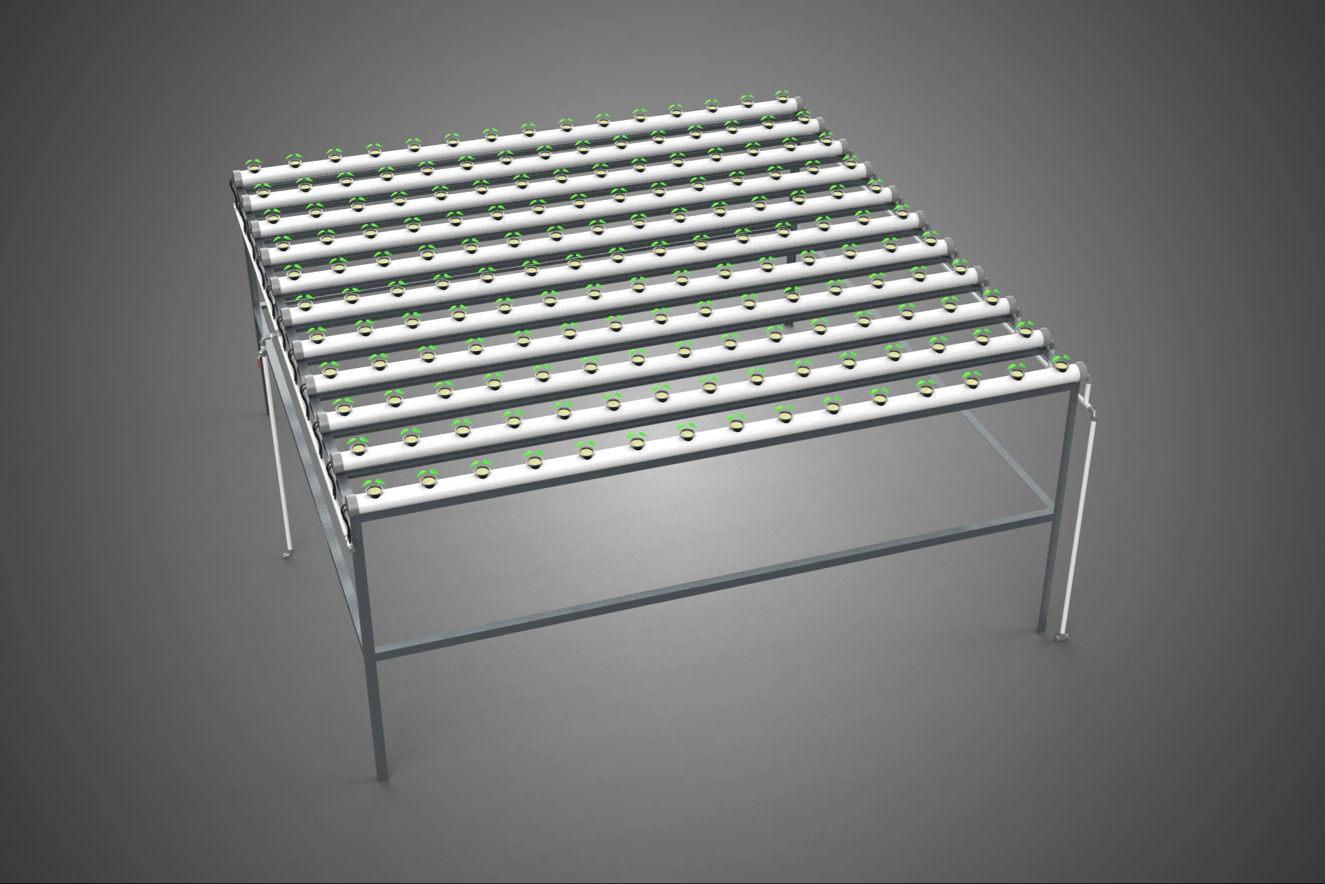 HYDROPONIC FARM SETUP SEEDLINGS GROW NET POTS PARALLEL NFT PIPES 3D Model .c4d .max .obj .3ds .fbx .stl .blend 