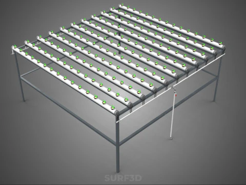 HYDROPONIC FARM SETUP SEEDLINGS GROW NET POTS PARALLEL NFT PIPES 3D Model