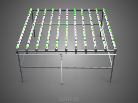 CONFIGURACIÓN DE GRANJA HIDROPONICA PLANTAS DE CRECIMIENTO EN MACETAS REDES TUBOS NFT PARALELOS Modelo 3D