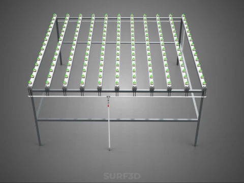 HYDROPONIC FARM SETUP SEEDLINGS GROW NET POTS PARALLEL NFT PIPES 3D Model