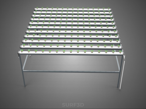 CONFIGURACIÓN DE GRANJA HIDROPONICA PLANTAS DE CRECIMIENTO EN MACETAS REDES TUBOS NFT PARALELOS Modelo 3D
