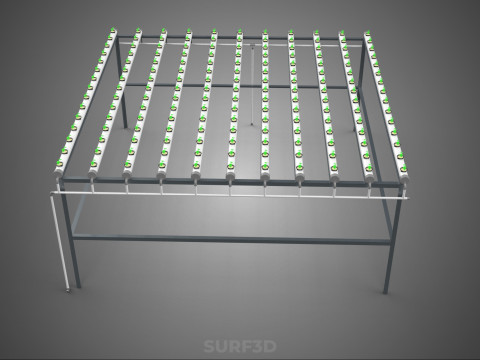 CONFIGURACIÓN DE GRANJA HIDROPONICA PLANTAS DE CRECIMIENTO EN MACETAS REDES TUBOS NFT PARALELOS Modelo 3D