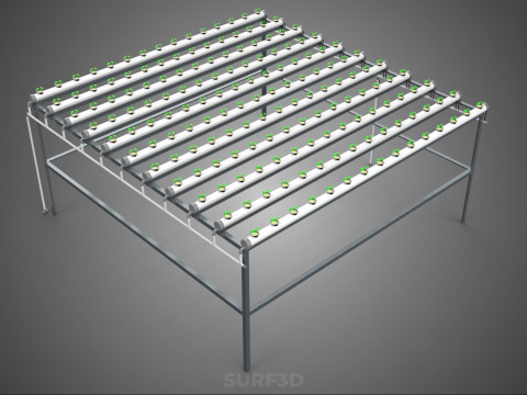 CONFIGURACIÓN DE GRANJA HIDROPONICA PLANTAS DE CRECIMIENTO EN MACETAS REDES TUBOS NFT PARALELOS Modelo 3D