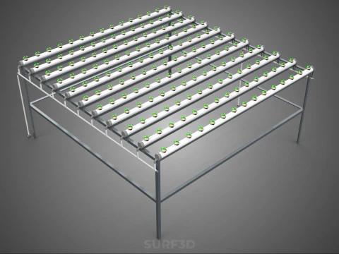 HYDROPONIC FARM SETUP SEEDLINGS GROW NET POTS PARALLEL NFT PIPES 3D Model