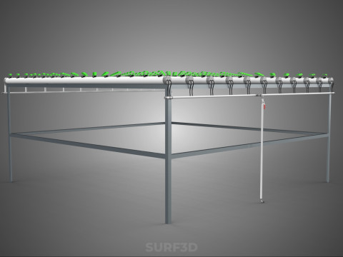 CONFIGURACIÓN DE GRANJA HIDROPONICA PLANTAS DE CRECIMIENTO EN MACETAS REDES TUBOS NFT PARALELOS Modelo 3D