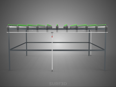 CONFIGURACIÓN DE GRANJA HIDROPONICA PLANTAS DE CRECIMIENTO EN MACETAS REDES TUBOS NFT PARALELOS Modelo 3D