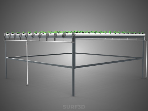 CONFIGURACIÓN DE GRANJA HIDROPONICA PLANTAS DE CRECIMIENTO EN MACETAS REDES TUBOS NFT PARALELOS Modelo 3D