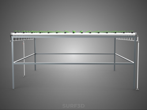 CONFIGURACIÓN DE GRANJA HIDROPONICA PLANTAS DE CRECIMIENTO EN MACETAS REDES TUBOS NFT PARALELOS Modelo 3D