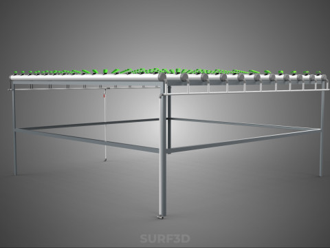 CONFIGURACIÓN DE GRANJA HIDROPONICA PLANTAS DE CRECIMIENTO EN MACETAS REDES TUBOS NFT PARALELOS Modelo 3D