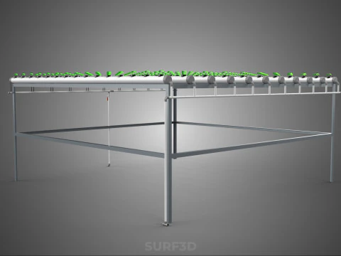 HYDROPONIC FARM SETUP SEEDLINGS GROW NET POTS PARALLEL NFT PIPES 3D Model