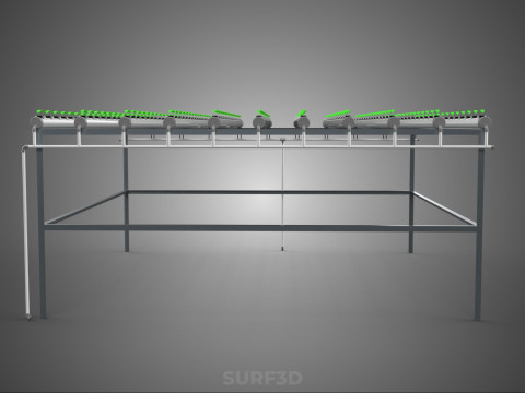 CONFIGURACIÓN DE GRANJA HIDROPONICA PLANTAS DE CRECIMIENTO EN MACETAS REDES TUBOS NFT PARALELOS Modelo 3D