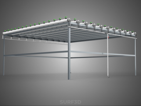 CONFIGURACIÓN DE GRANJA HIDROPONICA PLANTAS DE CRECIMIENTO EN MACETAS REDES TUBOS NFT PARALELOS Modelo 3D