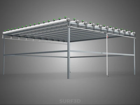 HYDROPONIC FARM SETUP SEEDLINGS GROW NET POTS PARALLEL NFT PIPES 3D Model