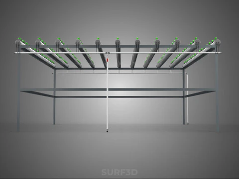 HYDROPONIC FARM SETUP SEEDLINGS GROW NET POTS PARALLEL NFT PIPES 3D Model