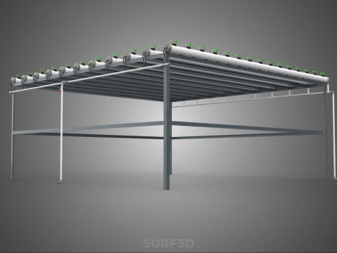 HYDROPONIC FARM SETUP SEEDLINGS GROW NET POTS PARALLEL NFT PIPES 3D Model