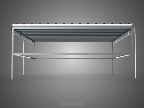 CONFIGURACIÓN DE GRANJA HIDROPONICA PLANTAS DE CRECIMIENTO EN MACETAS REDES TUBOS NFT PARALELOS Modelo 3D