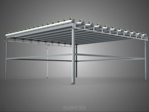 HYDROPONIC FARM SETUP SEEDLINGS GROW NET POTS PARALLEL NFT PIPES 3D Model