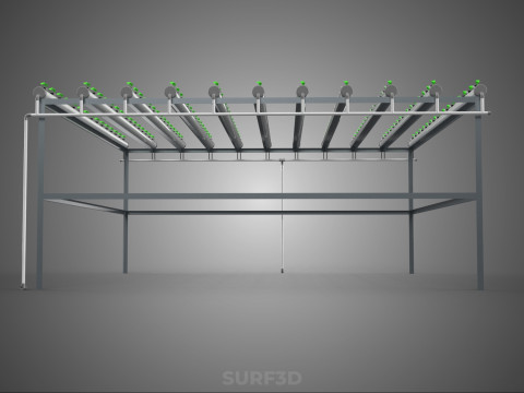 CONFIGURACIÓN DE GRANJA HIDROPONICA PLANTAS DE CRECIMIENTO EN MACETAS REDES TUBOS NFT PARALELOS Modelo 3D