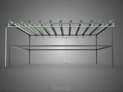 HYDROPONIC FARM SETUP SEEDLINGS GROW NET POTS PARALLEL NFT PIPES 3D Model