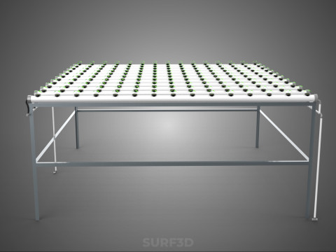 CONFIGURACIÓN DE GRANJA HIDROPONICA PLANTAS DE CRECIMIENTO EN MACETAS REDES TUBOS NFT PARALELOS Modelo 3D