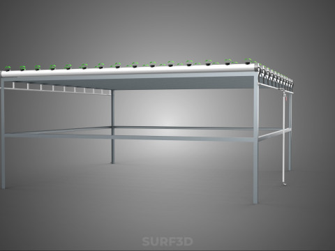 CONFIGURACIÓN DE GRANJA HIDROPONICA PLANTAS DE CRECIMIENTO EN MACETAS REDES TUBOS NFT PARALELOS Modelo 3D