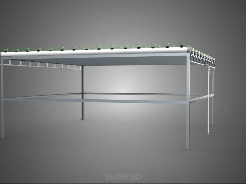 HYDROPONIC FARM SETUP SEEDLINGS GROW NET POTS PARALLEL NFT PIPES 3D Model