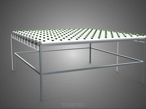 HYDROPONIC FARM SETUP SEEDLINGS GROW NET POTS PARALLEL NFT PIPES 3D Model