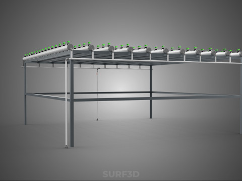 CONFIGURACIÓN DE GRANJA HIDROPONICA PLANTAS DE CRECIMIENTO EN MACETAS REDES TUBOS NFT PARALELOS Modelo 3D