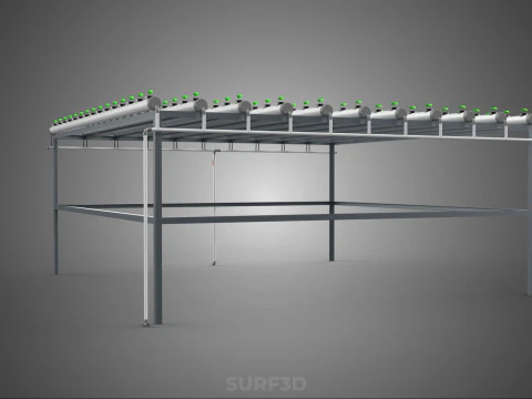 HYDROPONIC FARM SETUP SEEDLINGS GROW NET POTS PARALLEL NFT PIPES 3D Model