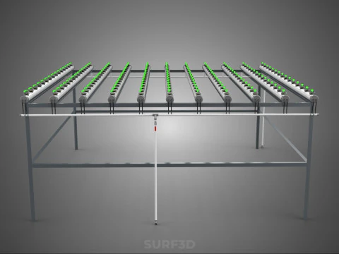 HYDROPONIC FARM SETUP SEEDLINGS GROW NET POTS PARALLEL NFT PIPES 3D Model